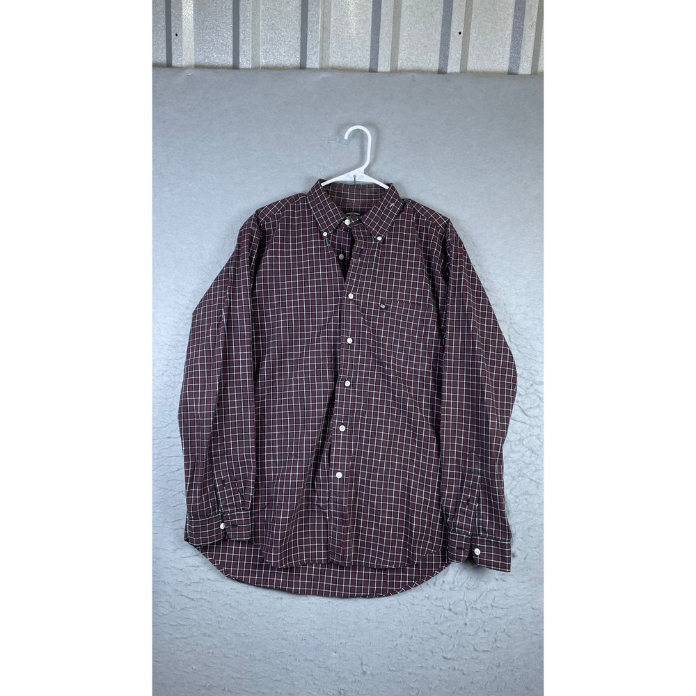 Ralph Lauren Button Down Shirt Mens Medium Burgundy Plaid Excellent Long Sleeve